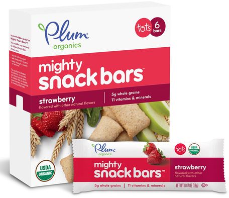Tots, Mighty Snack Bars, Strawberry, 6 Bars, 0.67 oz (19 g) Each by Plum Organics-Barns Hälsa, Babyfodring, Baby Snacks Och Fingermat, Barnmat