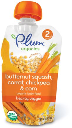 Organic Baby Food, Stage 2, Hearty Veggie, Butternut Squash Carrot & Chickpea, 3.5 oz (99 g) by Plum Organics-Barns Hälsa, Babyfodring, Mat, Barnmat