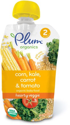 Organic Baby Food, Stage 2, Hearty Veggie, Corn, Kale, Carrot & Tomato, 3.5 oz (99 g) by Plum Organics-Barns Hälsa, Babyfodring, Mat, Barnmat