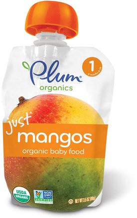 Organic Baby Food, Stage 1, Just Mangos, 3.5 oz (99 g) by Plum Organics-Barns Hälsa, Babyfodring, Mat, Barnmat