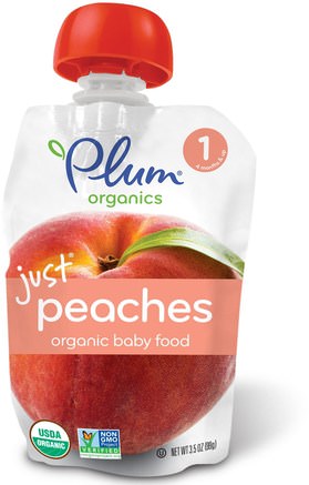 Organic Baby Food, Stage 1, Just Peaches, 3.5 oz (99 g) by Plum Organics-Barns Hälsa, Babyfodring, Mat, Barnmat