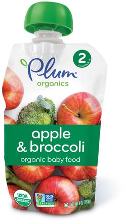 Organic Baby Food, Stage 2, Apple & Broccoli, 4 oz (113 g) by Plum Organics-Barns Hälsa, Babyfodring, Mat, Barnmat