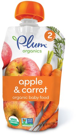 Organic Baby Food, Stage 2, Apple & Carrot, 4 oz (113 g) by Plum Organics-Barns Hälsa, Babyfodring, Mat, Barnmat