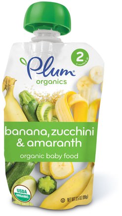 Organic Baby Food, Stage 2, Banana, Zucchini & Amaranth, 3.5 oz (99 g) by Plum Organics-Barns Hälsa, Babyfodring, Mat, Barnmat