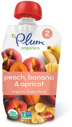Organic Baby Food, Stage 2, Peach, Banana & Apricot, 4 oz (113 g) by Plum Organics-Barns Hälsa, Babyfodring, Mat, Barnmat