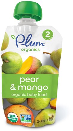 Organic Baby Food, Stage 2, Pear & Mango, 4 oz (113 g) by Plum Organics-Barns Hälsa, Babyfodring, Mat, Barnmat