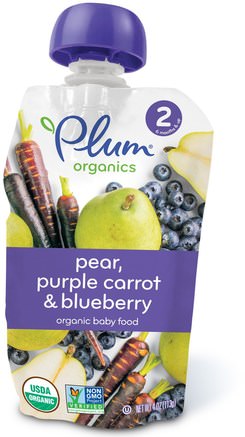 Organic Baby Food, Stage 2, Pear, Purple Carrot & Blueberry, 4 oz (113 g) by Plum Organics-Barns Hälsa, Babyfodring, Mat, Barnmat