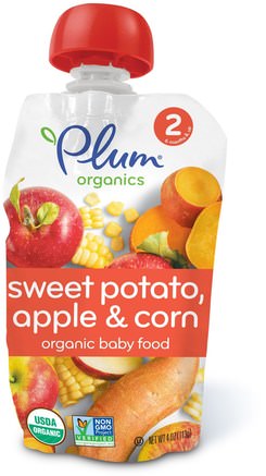 Organic Baby Food, Stage 2, Sweet Potato Apple & Corn, 4 oz (113 g) by Plum Organics-Barns Hälsa, Babyfodring, Mat, Barnmat