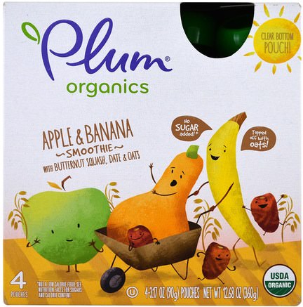 Smoothie, Apple & Banana, Butternut Squash, Date & Oats, 4 Pack-3.17 oz (90 g) Each by Plum Organics-Barns Hälsa, Babyfodring, Mat