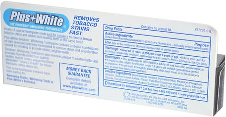 The Smokers Whitening Toothpaste, Cooling Peppermint Flavor, 3.5 oz (100 g) by Plus White-Bad, Skönhet, Oral Tandvård, Tandblekning, Tandkräm