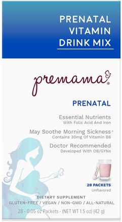 Essentials, Prenatal Vitamin Drink Mix, Unflavored, 28 Packets, 1.48 oz (42 g) by Premama-Vitaminer, Prenatala Multivitaminer