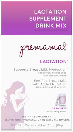 Lactation Support Drink Mix, Lactation, Mixed Berry, 28 Packets, 2.47 oz (70 g) by Premama-Barns Hälsa, Barnmat, Babyfodring, Amning