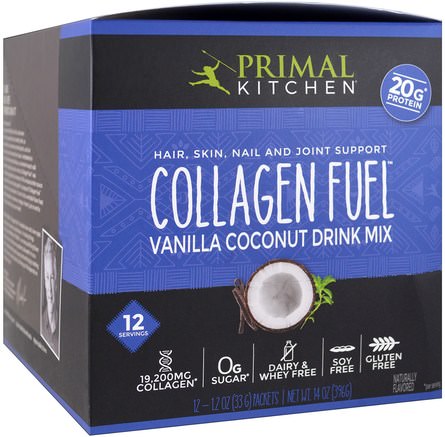 Hair, Skin, Nail and Joint Support Drink Mix, Collagen Fuel, Vanilla Coconut, 12 Packets, 1.2 oz (33 g) Each by Primal Kitchen-Hälsa, Kvinnor