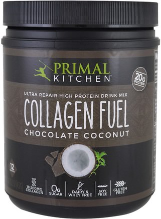 Ultra Repair High Protein Drink Mix, Collagen Fuel, Chocolate Coconut, 15.2 oz (432 g) by Primal Kitchen-Kosttillskott, Protein, Ben, Osteoporos, Kollagen