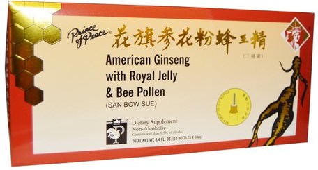 American Ginseng with Royal Jelly & Bee Pollen, 10 Bottles, 0.34 oz (10 cc) Each by Prince of Peace-Kosttillskott, Adaptogen, Kall Influensa Och Viral, Ginseng Vätska