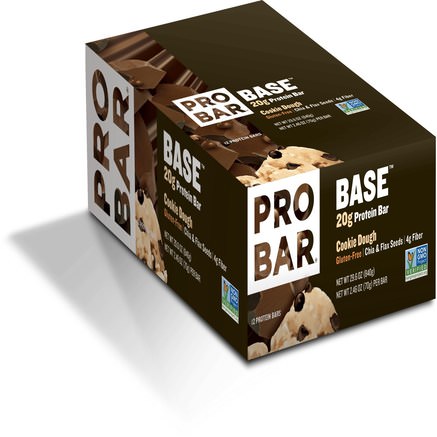 Base, 20 g Protein Bar, Cookie Dough, 12 Bars, 2.46 oz (70 g) Each by ProBar-Sport, Protein Barer, Vegetariska Livsmedel