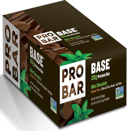 Base, 20 g Protein Bar, Mint Chocolate, 12 Bars, 2.46 oz (70 g) Each by ProBar-Sport, Protein Barer