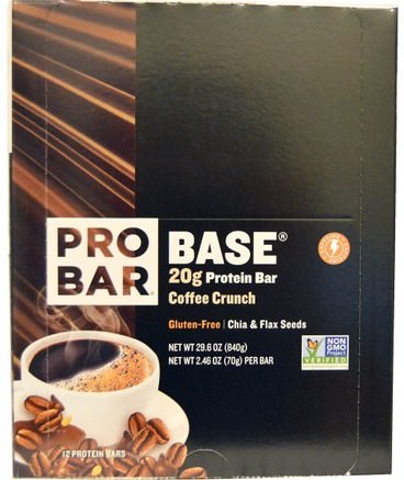Base, Protein Bar, Coffee Crunch, 12 - 2.46 oz (70 g) Each by ProBar-Sport, Protein Barer