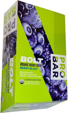 Bolt Organic Energy Chews, Berry Blast, 12 Packs, 2.1 oz (60 g) Each by ProBar-Hälsa, Energi, Probarbult Tuggar
