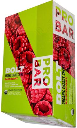 Bolt, Organic Energy Chews, Raspberry, 12 Packs, 2.1 oz (60 g) Each by ProBar-Hälsa, Energi, Probarbult Tuggar
