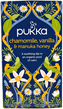 Chamomile, Vanilla & Manuka Honey Tea, Caffeine Free, 20 Herbal Tea Sachets, 1.12 oz (32 g) by Pukka Herbs-Sverige