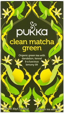 Clean Matcha Green, 20 Green Tea Sachets, 0.05 oz (1.5 g) Each by Pukka Herbs-Kosttillskott, Antioxidanter, Grönt Te, Mat, Örtte