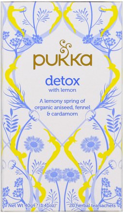 Detox with Lemon Tea, 20 Herbal Tea Sachets, 0.07 oz (2 g) Each by Pukka Herbs-Mat, Örtte, Hud