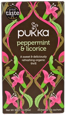 Peppermint & Licorice Herbal Tea, Caffeine Free, 20 Tea Sachets, 1.05 oz (30 g) by Pukka Herbs-Kosttillskott, Adaptogen