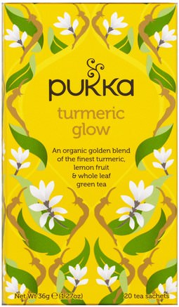 Turmeric Glow Tea, 20 Tea Sachets, 1.27 oz (36 g) by Pukka Herbs-Kosttillskott, Antioxidanter, Curcumin, Mat, Örtte