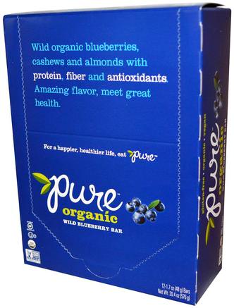 Organic Wild Blueberry, 12 Bars, 1.7 oz (48 g) Each by Pure Bar-Mat, Snacks, Hälsosam Snacks, Kosttillskott, Näringsrika Barer