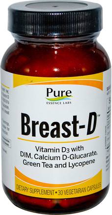 Breast-D, 30 Veggie Caps by Pure Essence-Vitaminer, Vitamin D3, Hälsa, Kvinnor