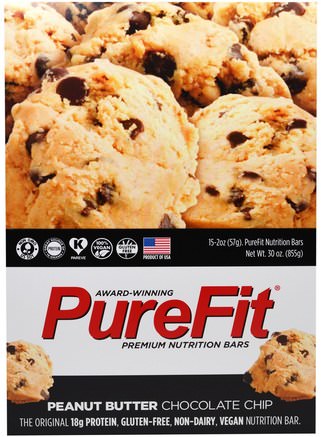 Premium Nutrition Bars, Peanut Butter Chocolate Chip, 15 Bars, 2 oz (57 g) Each by Pure Fit Bars-Sport, Protein Barer