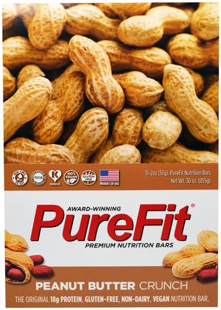 Premium Nutrition Bars, Peanut Butter Crunch, 15 Bars, 2 oz (57 g) Each by Pure Fit Bars-Sport, Protein Barer
