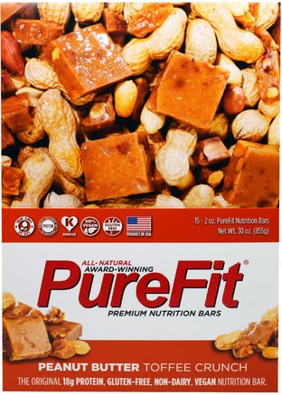 Premium Nutrition Bars, Peanut Butter Toffee Crunch, 15 Bars, 2 oz (57 g) Each by Pure Fit Bars-Sport, Protein Barer