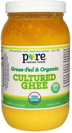 Cultured Ghee, Grass-Fed & Organic 15 oz (425 g) by Pure Indian Foods-Mat, Ghee, Keto Vänlig