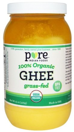 Ghee, 100% Organic Grass-Fed, 15 oz (425 g) by Pure Indian Foods-Mat, Ghee, Keto Vänlig