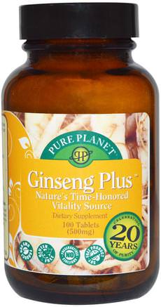 Ginseng Plus, 500 mg, 100 Tablets by Pure Planet-Kosttillskott, Adaptogen, Kall Influensa Och Viral Ginseng