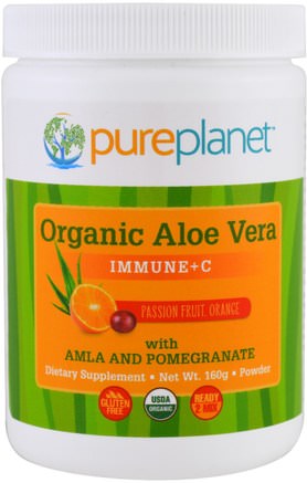 Organic Aloe Vera, Immune +C, Passion Fruit Orange, 160 g by Pure Planet-Kosttillskott, Aloe Vera