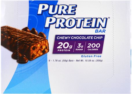 Chew Chocolate Chip Bar, 6 Bars, 1.76 oz (50 g) Each by Pure Protein-Sport, Protein Barer
