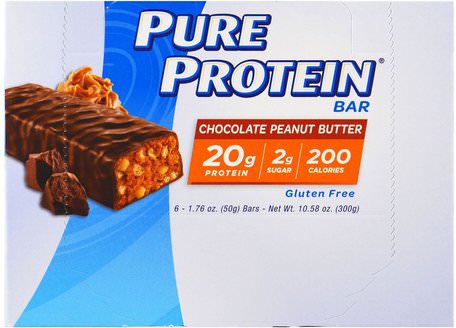 Chocolate Peanut Butter Bar, 6 Bars, 1.76 oz (50 g) Each by Pure Protein-Sport, Protein Barer