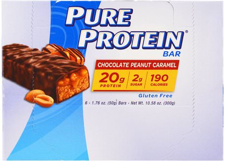 Chocolate Peanut Caramel Bars, 6 Bars, 1.76 oz (50 g) Each by Pure Protein-Sport, Protein Barer