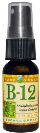 B-12, Spray, 500 mcg, 1 fl oz by Pure Vegan-Vitaminer, Vitamin B12