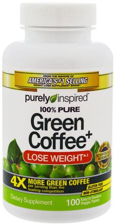Green Coffee+, 100 Veggie Tabs by Purely Inspired-Kosttillskott, Antioxidanter, Grönt Kaffebönaxtrakt