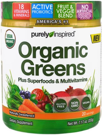 Organic Greens, Unflavored, 7.17 oz (203 g) by Purely Inspired-Kosttillskott, Superfoods, Greener