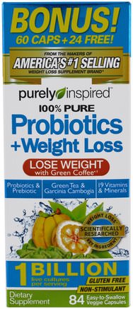 Probiotic + Weight Loss, 84 Easy-to-Swallow Veggie Capsules by Purely Inspired-Kosttillskott, Fruktkomponenter, Superfrukt, Viktminskning, Kost