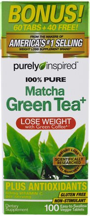 Pure Matcha Green Tea+, 100 Easy-to-Swallow Veggie Tablets by Purely Inspired-Hälsa, Kost