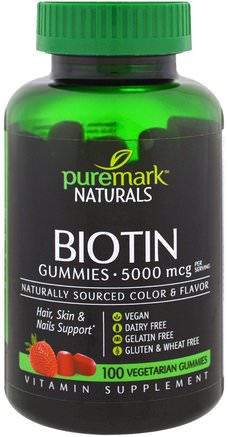 Biotin, 5000 mcg, 100 Veggie Gummies by PureMark Naturals-Hälsa, Kvinnor, Hud, Hårtillskott, Nageltillskott, Hudtillskott