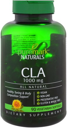 CLA, 1000 mg, 90 Vegetarian Softgels by PureMark Naturals-Viktminskning, Kost, Cla (Konjugerad Linolsyra), Sport