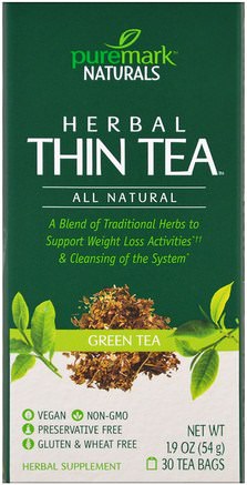 Herbal Thin Tea, Green Tea, 30 Tea Bags, 1.9 oz (54 g) by PureMark Naturals-Kosttillskott, Antioxidanter, Grönt Te