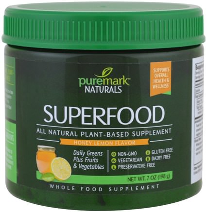 Superfood, Honey Lemon Flavor, 7 oz (198 g) by PureMark Naturals-Kosttillskott, Superfoods, Greener